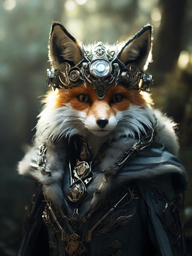 Default_A_dieselpunk_enchanted_horned_fox_its_metallic_silver_0
