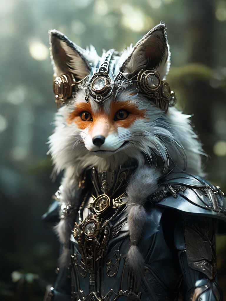 Default_A_dieselpunk_enchanted_horned_fox_its_metallic_silver_1
